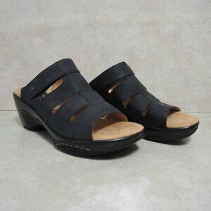 Rialto Venus Wedge Slide Sandals Black w/ Cushioned Insole Size 8 1/2 M